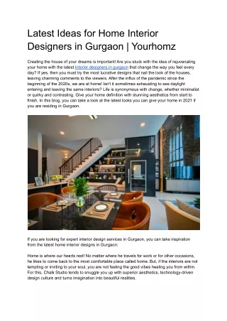 Latest Ideas for Home Interior Designers in Gurgaon | Yourhomz