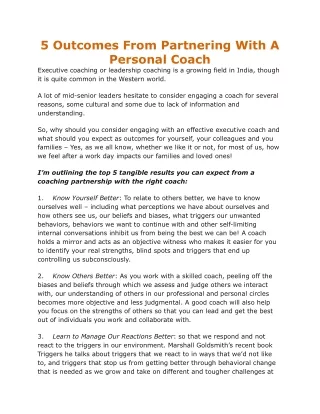 5 Outcomes From Partnering With A Personal Coach