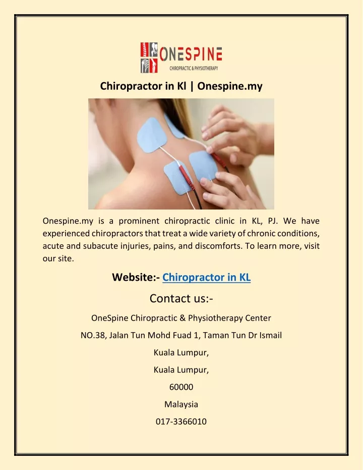 chiropractor in kl onespine my