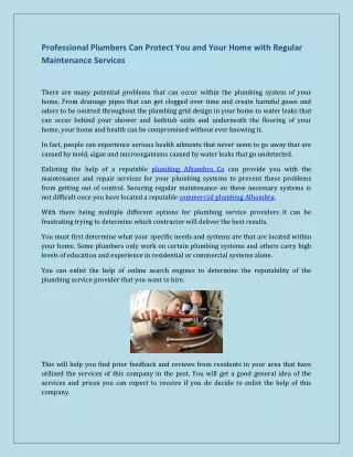 professional plumbers can protect you and your