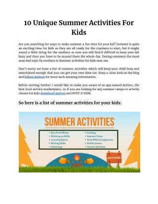 Summer Activities For Kids