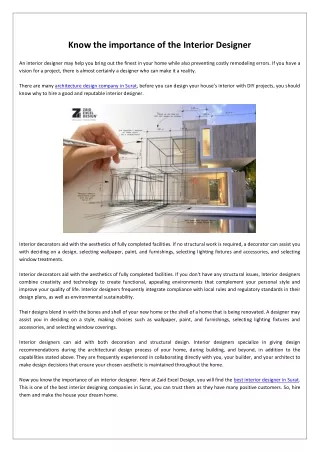 Know the importance of the Interior Designer