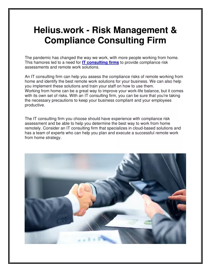 helius work risk management compliance consulting