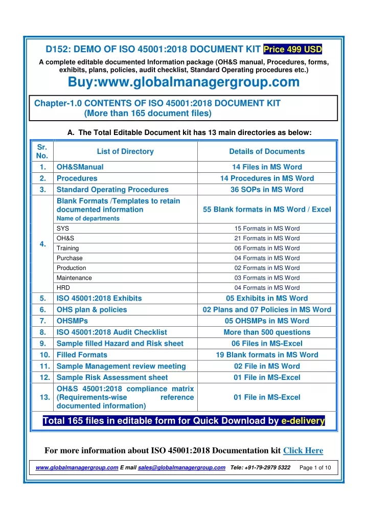 d152 demo of iso 45001 2018 document kit price