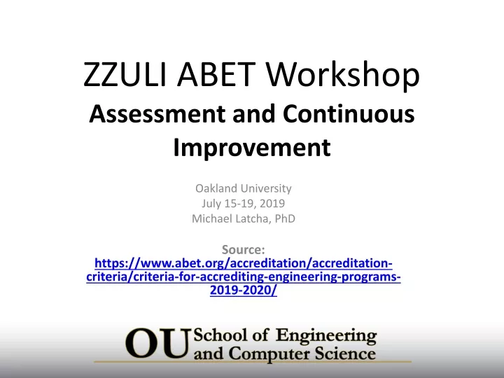 zzuli abet workshop assessment and continuous improvement