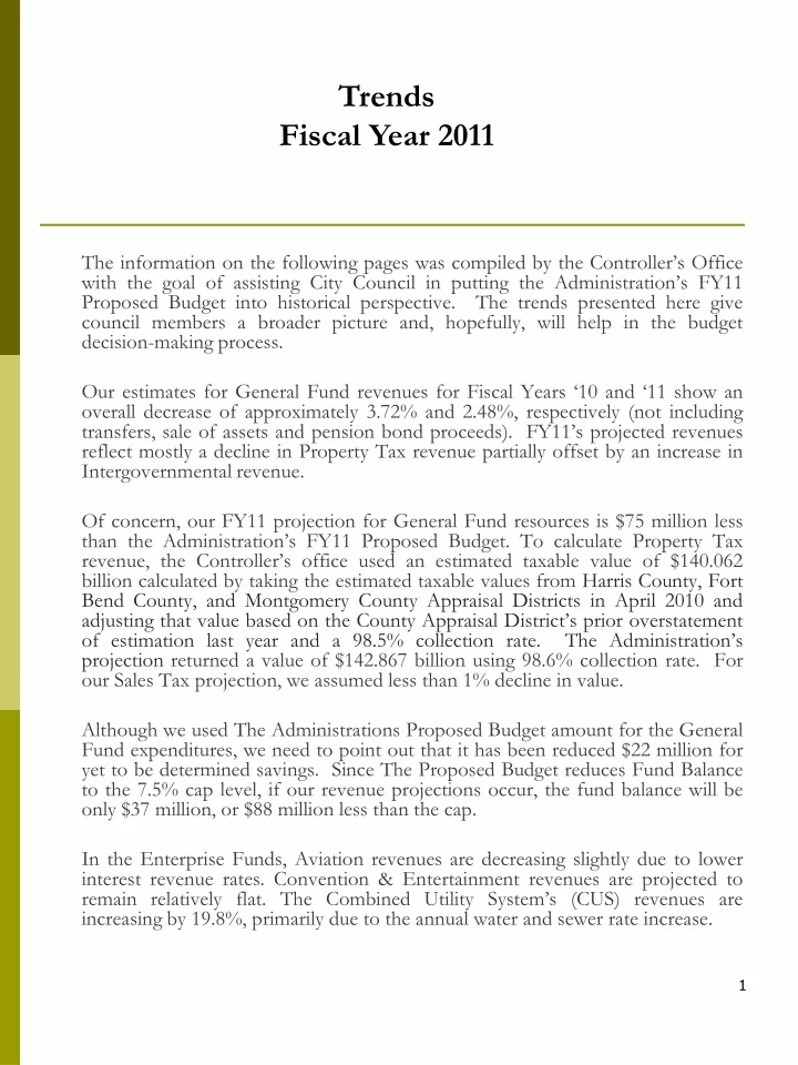 trends fiscal year 2011