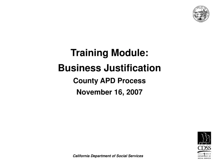 training module business justification county