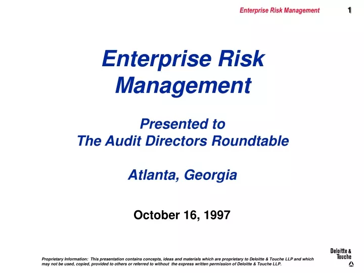enterprise risk management presented to the audit directors roundtable atlanta georgia