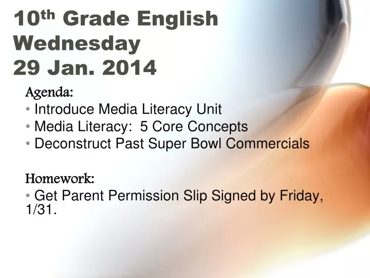 10 th grade english wednesday 29 jan 2014