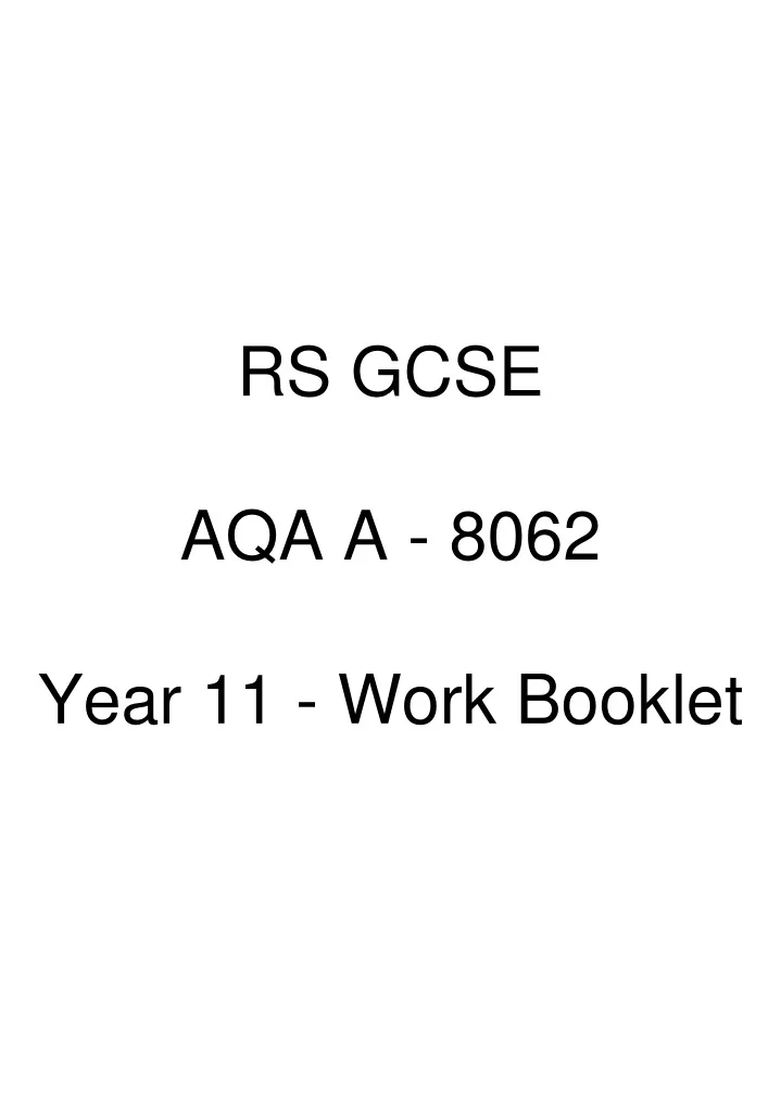 r s gcse aqa a 8062 year 11 work booklet