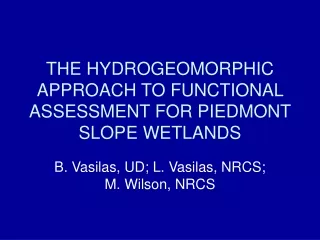 THE HYDROGEOMORPHIC APPROACH TO FUNCTIONAL ASSESSMENT FOR PIEDMONT SLOPE WETLANDS