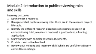 Module 2: Introduction  to public reviewing roles and skills