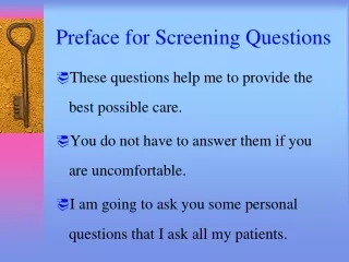 Preface for Screening Questions