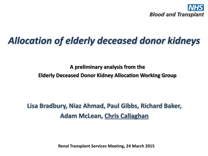 allocation of elderly deceased donor kidneys