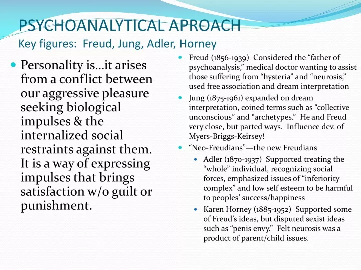 psychoanalytical aproach key figures freud jung adler horney