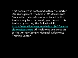 Measuring Wilderness Recreation Use: Counts &amp; Visit/Visitor Characteristics