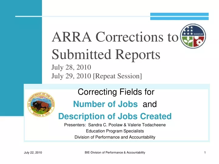 arra corrections to submitted reports july 28 2010 july 29 2010 repeat session