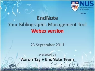 EndNote Your Bibliographic Management Tool Webex version