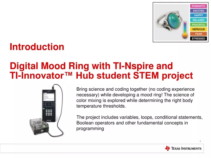 introduction digital mood ring with ti nspire and ti innovator hub student stem project
