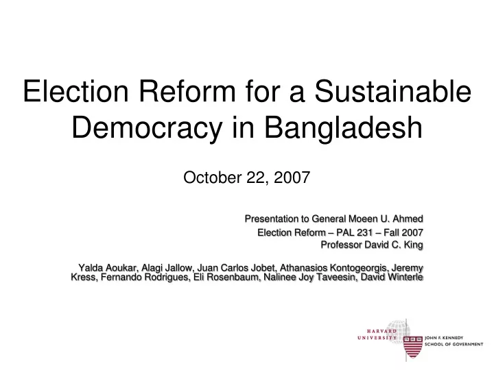 election reform for a sustainable democracy in bangladesh