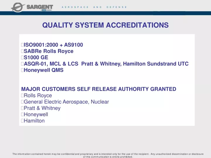 quality system accreditations