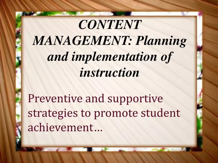 content management planning and implementation of instruction