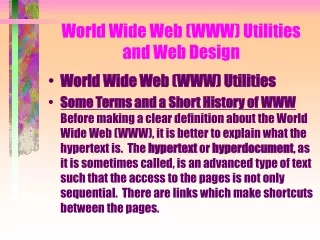 World Wide Web (WWW) Utilities and Web Design