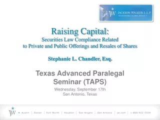 Texas Advanced Paralegal Seminar (TAPS) Wednesday, September 17th  San Antonio, Texas