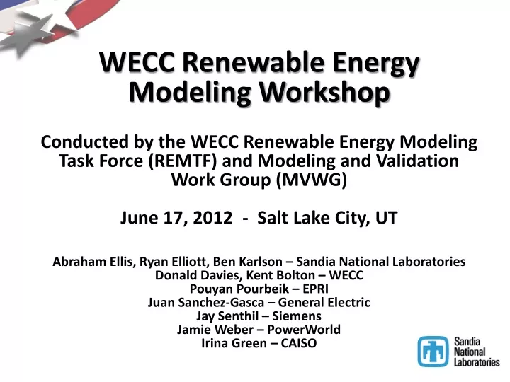 wecc renewable energy modeling workshop conducted
