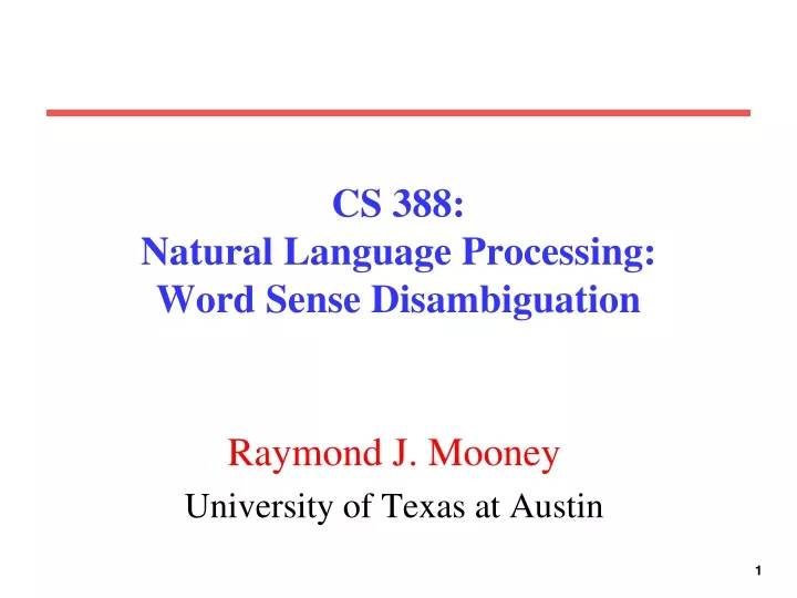 cs 388 natural language processing word sense disambiguation