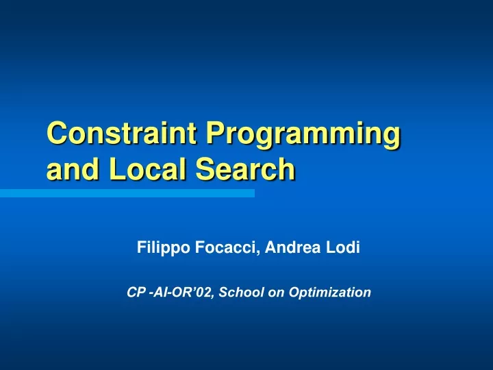 constraint programming and local search