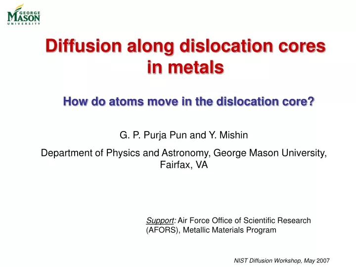 diffusion along dislocation cores in metals