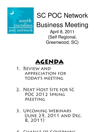 SC POC Network Business Meeting April 8, 2011 (Self Regional,  Greenwood, SC)