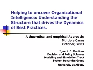 A theoretical and empirical Approach:  Multiple Cases October, 2001 Ignacio J. Martinez