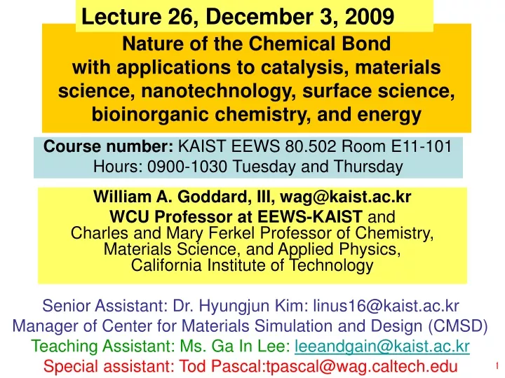 lecture 26 december 3 2009