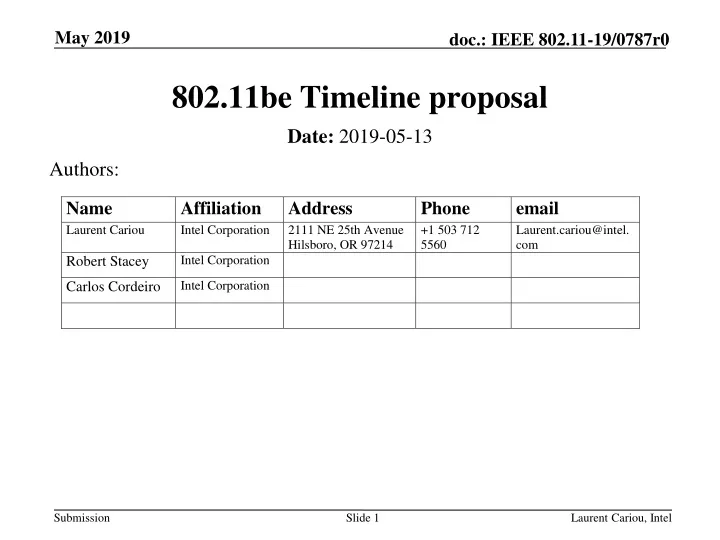 802 11be timeline proposal