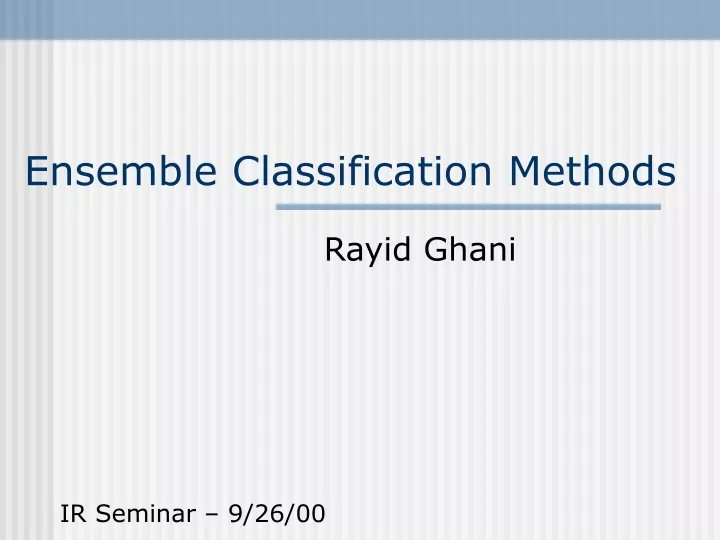 ensemble classification methods