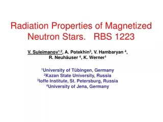 Radiation Properties of Magnetized  Neutron Stars.   RBS 1223