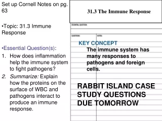 Set up Cornell Notes on pg. 63 Topic: 31.3 Immune Response Essential Question(s) :