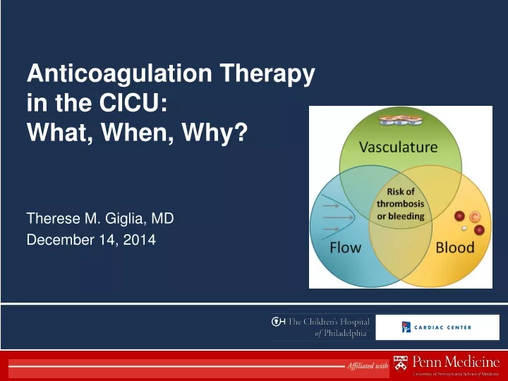 anticoagulation therapy in the cicu what when
