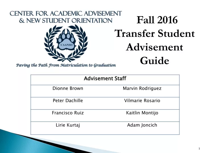 fall 2016 transfer student advisement guide