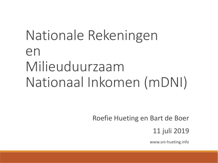 nationale rekeningen en milieuduurzaam nationaal