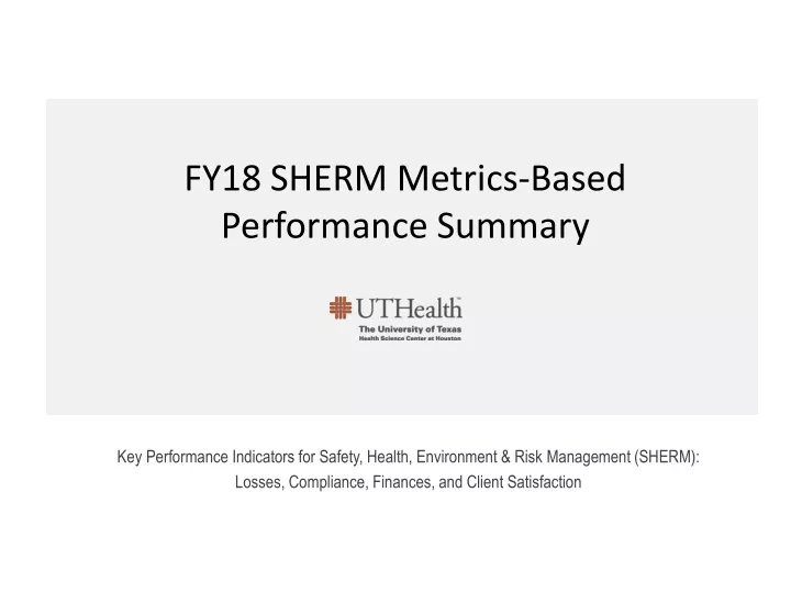 fy18 sherm metrics based performance summary