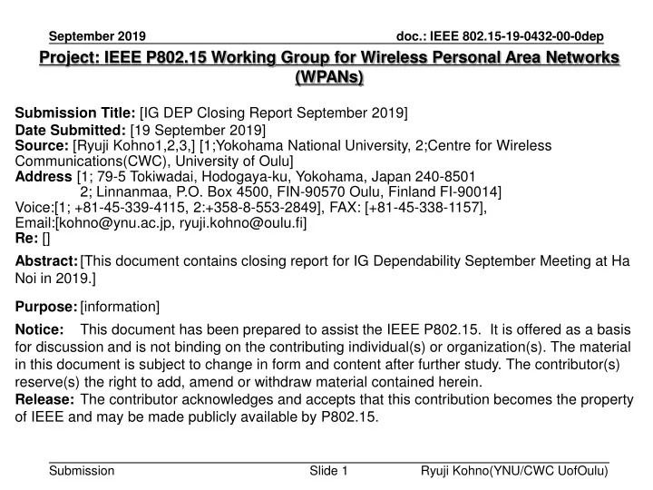 project ieee p802 15 working group for wireless