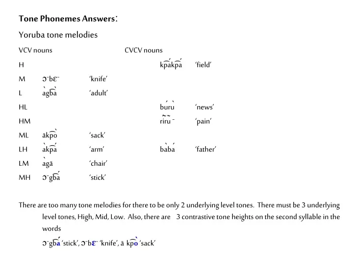 tone phonemes answers yoruba tone melodies