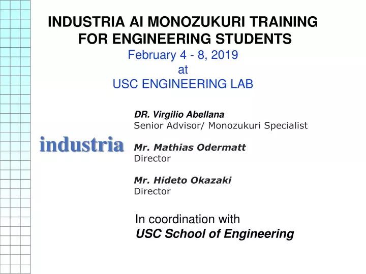 industria ai monozukuri training for engineering