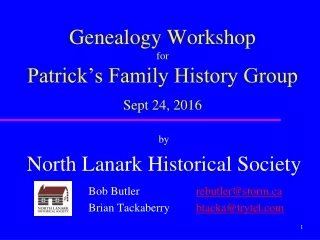 Genealogy Workshop for Patrick’s Family History Group Sept 24, 2016