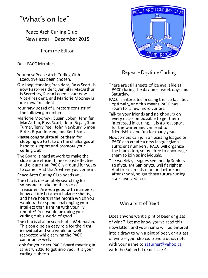 what s on ice p eace arch curling club newsletter