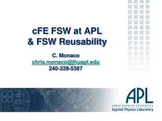 cFE  FSW at APL &amp; FSW Reusability