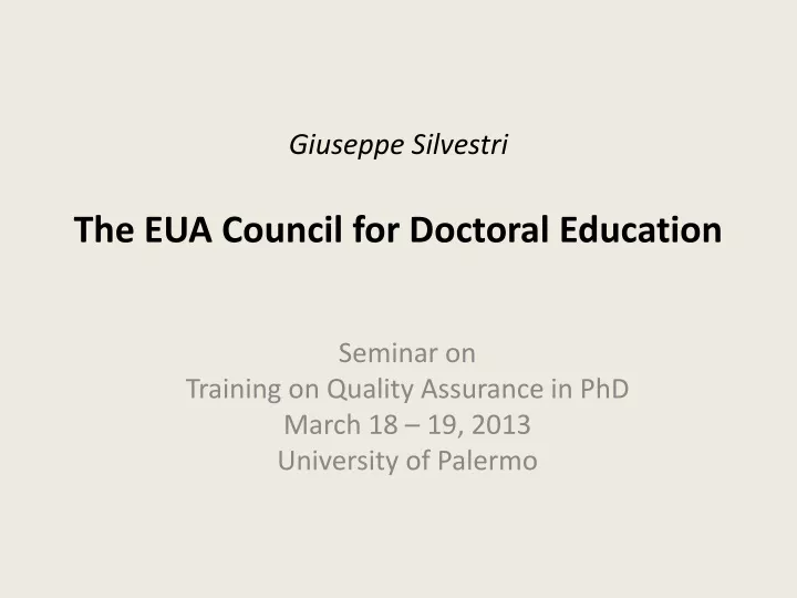 giuseppe silvestri the eua council for doctoral education
